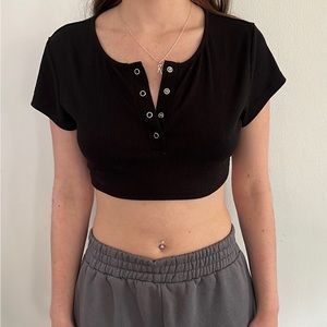 Black button down crop top